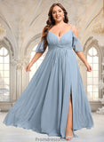 Gina A-line Cold Shoulder Floor-Length Chiffon Bridesmaid Dress With Ruffle STKP0025797