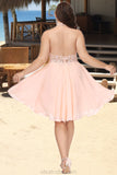 Leia A-line Halter Knee-Length Chiffon Homecoming Dress With Beading STKP0020541