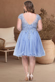 Amara A-line Scoop Short/Mini Tulle Homecoming Dress With Beading Appliques Lace STKP0020547