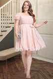 Piper A-line Square Short/Mini Chiffon Satin Homecoming Dress With Beading Bow Ruffle STKP0020597