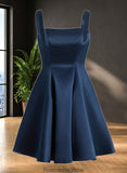 Heather A-line Straight Short Satin Homecoming Dress With Bow STKP0025639