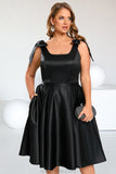 Andrea A-line Square Knee-Length Satin Homecoming Dress With Bow STKP0020556