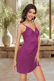 Elena Bodycon V-Neck Short/Mini Silky Satin Homecoming Dress With Ruffle STKP0020505