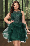 Alejandra Ball-Gown/Princess Scoop Short/Mini Lace Tulle Homecoming Dress With Sequins STKP0020537