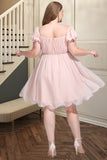 Piper A-line Square Short/Mini Chiffon Satin Homecoming Dress With Beading Bow Ruffle STKP0020597