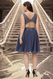 Ayla A-line V-Neck Short/Mini Chiffon Lace Homecoming Dress With Beading STKP0020536