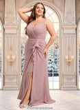 Taylor A-line V-Neck Floor-Length Chiffon Bridesmaid Dress STKP0025820