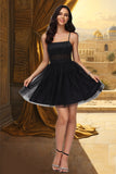 Skye A-line Square Short/Mini Satin Tulle Homecoming Dress STKP0020491