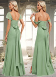 Destinee Trumpet/Mermaid Off the Shoulder V-Neck Floor-Length Chiffon Bridesmaid Dress STKP0025810