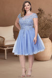 Amara A-line Scoop Short/Mini Tulle Homecoming Dress With Beading Appliques Lace STKP0020547