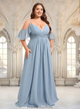 Gina A-line Cold Shoulder Floor-Length Chiffon Bridesmaid Dress With Ruffle STKP0025797