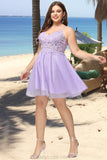 Undine A-line V-Neck Short/Mini Lace Tulle Homecoming Dress With Beading STKP0020501