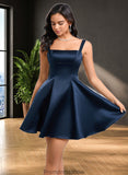 Heather A-line Straight Short Satin Homecoming Dress With Bow STKP0025639