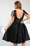 Andrea A-line Square Knee-Length Satin Homecoming Dress With Bow STKP0020556