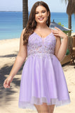 Undine A-line V-Neck Short/Mini Lace Tulle Homecoming Dress With Beading STKP0020501