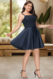 Esther A-line Square Short/Mini Satin Homecoming Dress STKP0020553