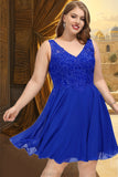 Selena A-line V-Neck Knee-Length Chiffon Lace Homecoming Dress STKP0020589