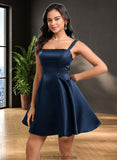 Heather A-line Straight Short Satin Homecoming Dress With Bow STKP0025639