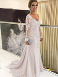 Kelly Sheath/Column Tulle Applique V-neck Long Sleeves Sweep/Brush Train Mother of the Bride Dresses STKP0020380