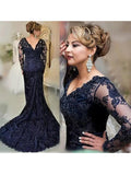 Alondra Sheath/Column Lace Applique V-neck Long Sleeves Sweep/Brush Train Mother of the Bride Dresses STKP0020397