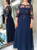 Micaela A-Line/Princess Chiffon Applique Scoop 3/4 Sleeves Floor-Length Mother of the Bride Dresses STKP0020401