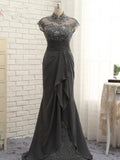 Charity Sheath/Column Chiffon Lace High Neck Short Sleeves Sweep/Brush Train Mother of the Bride Dresses STKP0020405