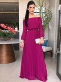 Carly A-Line/Princess Chiffon Ruffles Off-the-Shoulder Long Sleeves Floor-Length Mother of the Bride Dresses STKP0020409