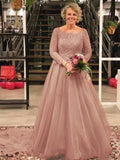 Belinda A-Line/Princess Tulle Applique Scoop Long Sleeves Court Train Mother of the Bride Dresses STKP0020413