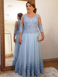 Addison A-Line/Princess Tulle Applique Scoop 3/4 Sleeves Floor-Length Mother of the Bride Dresses STKP0020415