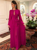 Madeline A-Line/Princess Chiffon Ruched Scoop Long Sleeves Floor-Length Mother of the Bride Dresses STKP0020417