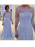 Khloe A-Line/Princess Chiffon Applique Scoop Long Sleeves Sweep/Brush Train Mother of the Bride Dresses STKP0020420