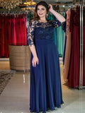 Molly A-Line/Princess Chiffon Lace Scoop 3/4 Sleeves Floor-Length Mother of the Bride Dresses STKP0020422