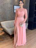 Aria A-Line/Princess Chiffon Lace High Neck Long Sleeves Floor-Length Mother of the Bride Dresses STKP0020425