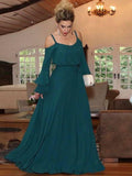 Izabelle A-Line/Princess Chiffon Ruffles Square Long Sleeves Floor-Length Mother of the Bride Dresses STKP0020433