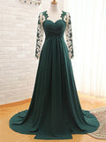 Ruby A-Line/Princess Chiffon Applique Sweetheart Long Sleeves Sweep/Brush Train Mother of the Bride Dresses STKP0020438