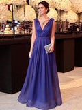 Glenda A-Line/Princess 30D Chiffon Ruffles V-neck Sleeveless Floor-Length Mother of the Bride Dresses STKP0020440