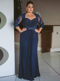 Mckenzie Sheath/Column Chiffon Applique Sweetheart 3/4 Sleeves Floor-Length Mother of the Bride Dresses STKP0020443