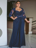 Mckenzie Sheath/Column Chiffon Applique Sweetheart 3/4 Sleeves Floor-Length Mother of the Bride Dresses STKP0020443