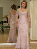 Julia Sheath/Column Lace Applique Scoop Long Sleeves Floor-Length Plus Size Mother of the Bride Dresses STKP0020449