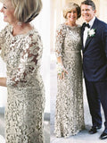 Aurora Sheath/Column Lace Sash/Ribbon/Belt Scoop 3/4 Sleeves Floor-Length Mother of the Bride Dresses STKP0020285