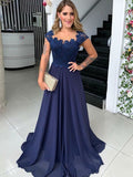 Ashlynn A-Line/Princess Chiffon Lace Scoop Sleeveless Sweep/Brush Train Mother of the Bride Dresses STKP0020290