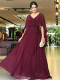 Kyla A-Line/Princess Chiffon Sash/Ribbon/Belt V-neck Short Sleeves Floor-Length Mother of the Bride Dresses STKP0020293