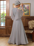 Genesis A-Line/Princess Chiffon Applique V-neck 1/2 Sleeves Floor-Length Mother of the Bride Dresses STKP0020334