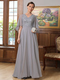 Genesis A-Line/Princess Chiffon Applique V-neck 1/2 Sleeves Floor-Length Mother of the Bride Dresses STKP0020334