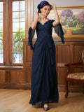 Lena A-Line/Princess Chiffon Applique V-neck Long Sleeves Floor-Length Mother of the Bride Dresses STKP0020335