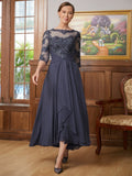 Kaylen A-Line/Princess Chiffon Applique Scoop 3/4 Sleeves Asymmetrical Mother of the Bride Dresses STKP0020346