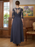 Kaylen A-Line/Princess Chiffon Applique Scoop 3/4 Sleeves Asymmetrical Mother of the Bride Dresses STKP0020346