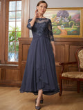 Kaylen A-Line/Princess Chiffon Applique Scoop 3/4 Sleeves Asymmetrical Mother of the Bride Dresses STKP0020346