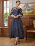 Kaylen A-Line/Princess Chiffon Applique Scoop 3/4 Sleeves Asymmetrical Mother of the Bride Dresses STKP0020346