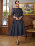 Dania A-Line/Princess Chiffon Lace Scoop 3/4 Sleeves Tea-Length Mother of the Bride Dresses STKP0020347